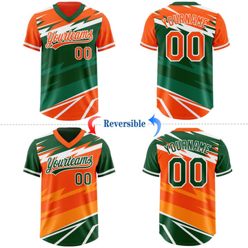 Custom Orange Green Lightning Geometric Zigzag Reversible Pullover Baseball Jersey Shirt