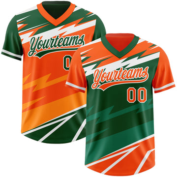 Custom Orange Green Lightning Geometric Zigzag Reversible Pullover Baseball Jersey Shirt