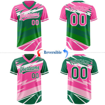 Custom Pink Kelly Green Lightning Geometric Zigzag Reversible Pullover Baseball Jersey Shirt