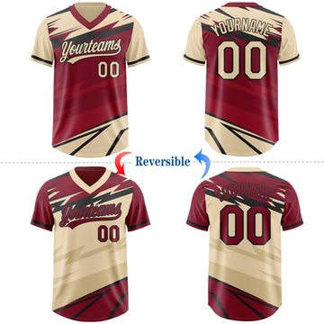 Custom City Cream Crimson Lightning Geometric Zigzag Reversible Pullover Baseball Jersey Shirt