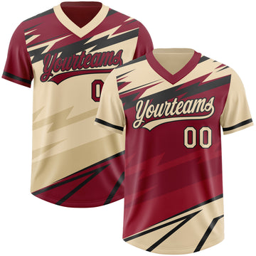 Custom City Cream Crimson Lightning Geometric Zigzag Reversible Pullover Baseball Jersey Shirt
