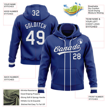 Custom Stitched Royal White-Royal Baseball Pullover Sweatshirt Hoodie