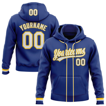 Custom Stitched Royal White-Yellow Baseball Pullover Sweatshirt Hoodie