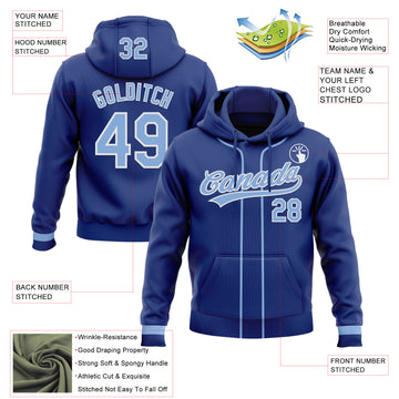 Custom Stitched Royal Light Blue-White Baseball Pullover Sweatshirt Hoodie