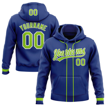 Custom Stitched Royal Neon Green-White Baseball Pullover Sweatshirt Hoodie