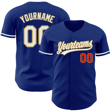 Custom Royal Fire Red White-Old Gold Authentic Baseball Jersey