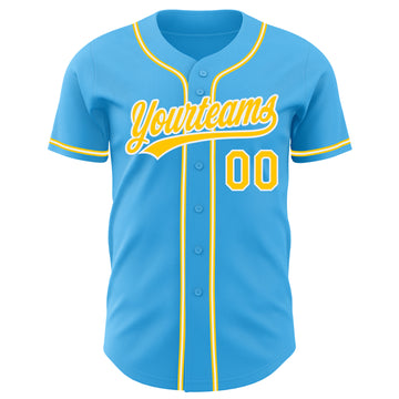 Custom Sky Blue Yellow-White Authentic Baseball Jersey
