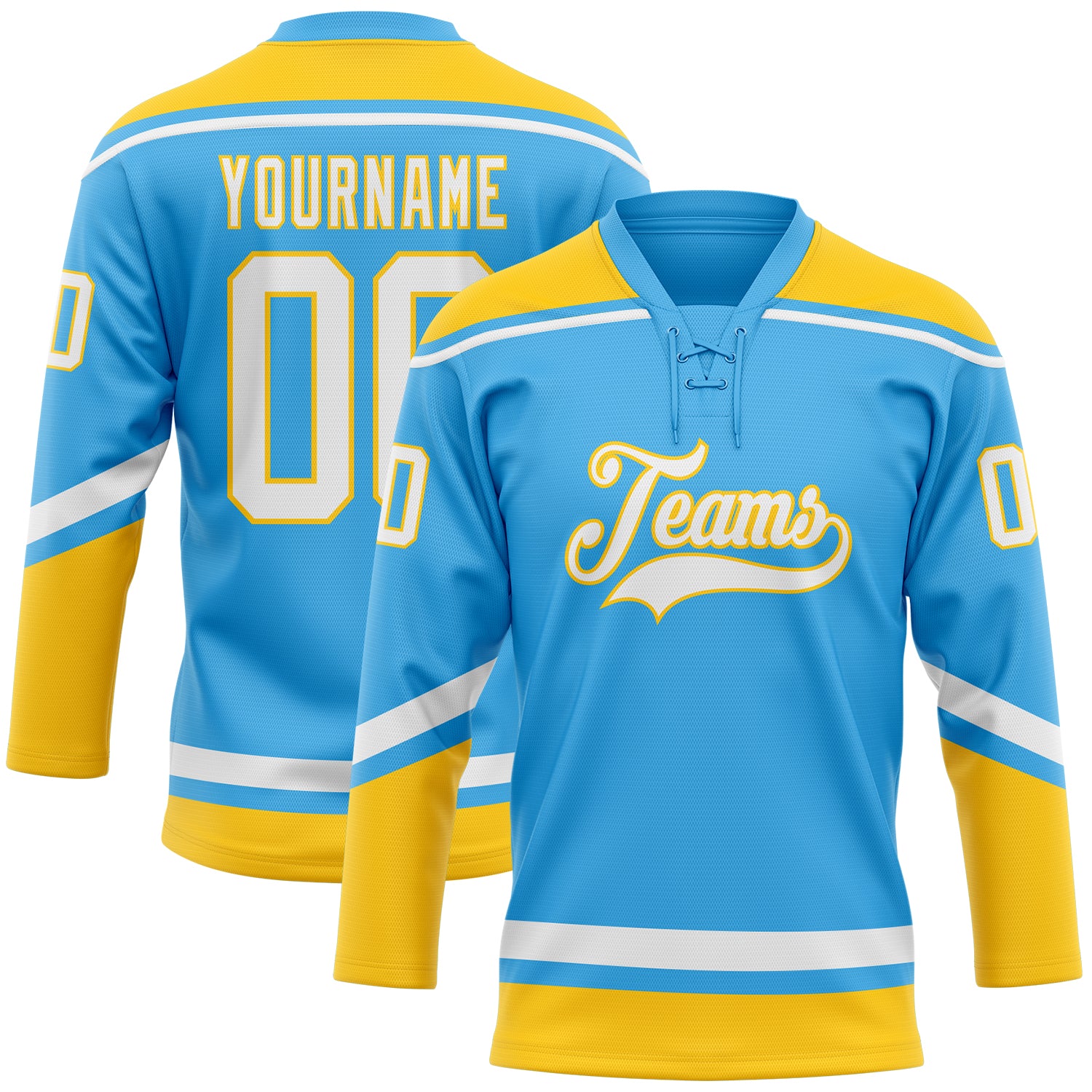 Custom Pink Sky Blue-Black Hockey Lace Neck Jersey Discount