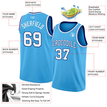Custom Sky Blue White-Royal Authentic Basketball Jersey
