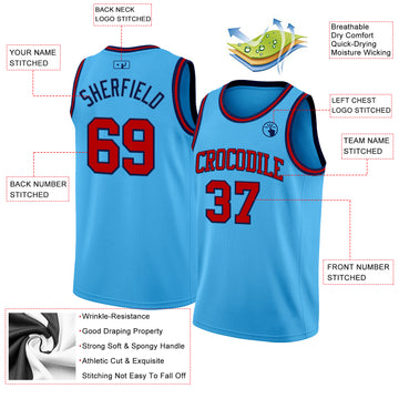 Custom Sky Blue Red-Navy Authentic Basketball Jersey