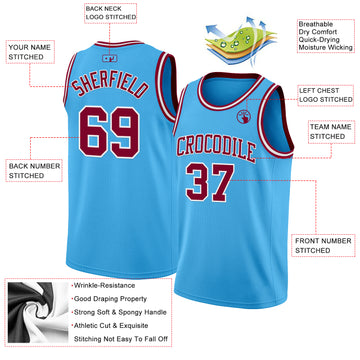 Custom Sky Blue Maroon-White Authentic Basketball Jersey