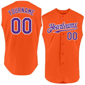 Custom Orange Purple-White Authentic Sleeveless Baseball Jersey