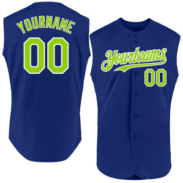 Custom Royal Neon Green-White Authentic Sleeveless Baseball Jersey