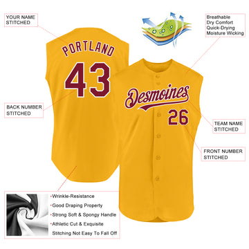 Custom Gold Crimson-White Authentic Sleeveless Baseball Jersey