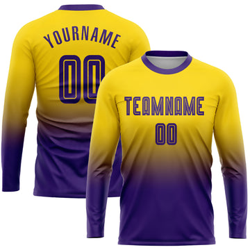 Custom Gold Purple Sublimation Long Sleeve Fade Fashion Soccer Uniform Jersey
