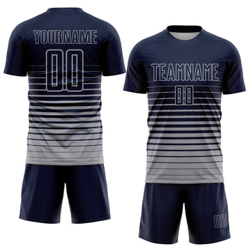 Custom Navy Gray Pinstripe Fade Fashion Sublimation Soccer Uniform Jersey