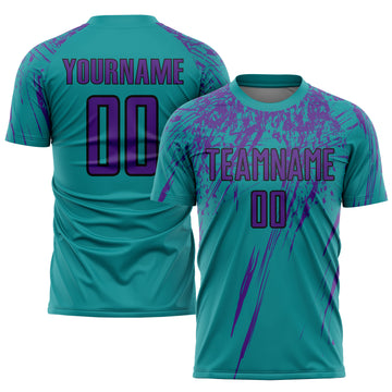 Custom Teal Purple-Black Sublimation Soccer Uniform Jersey