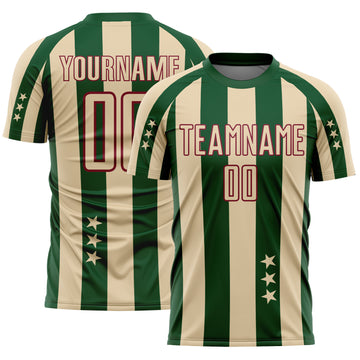 Custom City Cream Green-Crimson Stars And Stripes Sublimation Soccer Uniform Jersey
