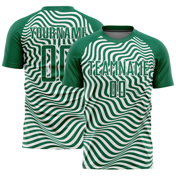 Custom Kelly Green Black-White Wavy Lines Sublimation Soccer Uniform Jersey