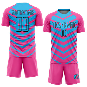 Custom Pink Sky Blue-Black Arrow Shapes Sublimation Soccer Uniform Jersey