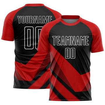 Custom Red Black-White Arrow Shapes Sublimation Soccer Uniform Jersey