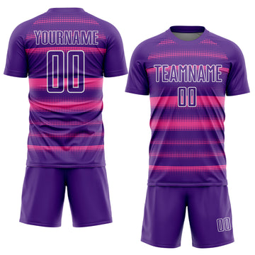 Custom Purple Pink-White Halftone Dots Sublimation Soccer Uniform Jersey