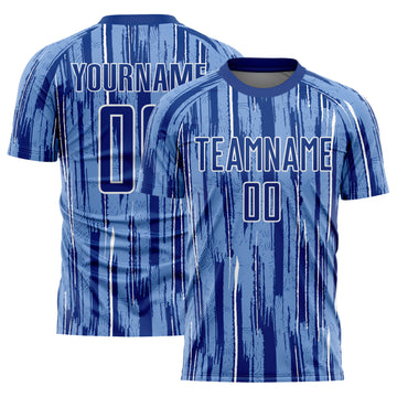 Custom Light Blue Royal-White Pinstripe Sublimation Soccer Uniform Jersey