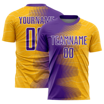 Custom Gold Purple-White Gradient Arrow Sublimation Soccer Uniform Jersey