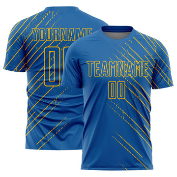 Custom Blue Gold Lines Sublimation Soccer Uniform Jersey