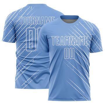 Custom Light Blue White Lines Sublimation Soccer Uniform Jersey