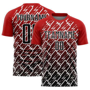 Custom Red Black-White Lightning Sublimation Soccer Uniform Jersey