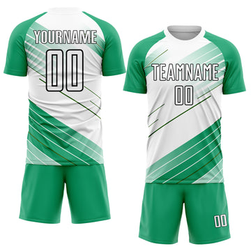 Custom Kelly Green White-Black Sublimation Soccer Uniform Jersey