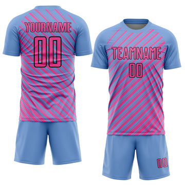 Custom Light Blue Pink-Black Slash Sublimation Soccer Uniform Jersey