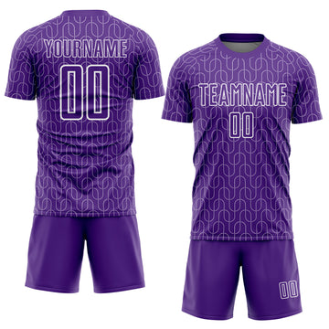 Custom Purple White Geometric Pattern Sublimation Soccer Uniform Jersey