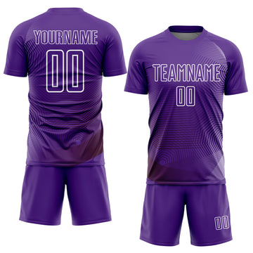 Custom Purple White Geometric Lines Sublimation Soccer Uniform Jersey