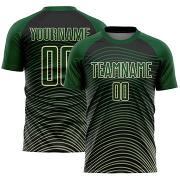 Custom Green Cream-Black Gradient Geometric Lines Sublimation Soccer Uniform Jersey