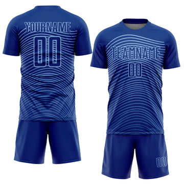 Custom Royal Light Blue Gradient Geometric Lines Sublimation Soccer Uniform Jersey