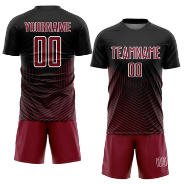 Custom Black Crimson-White Geometric Lines Sublimation Soccer Uniform Jersey