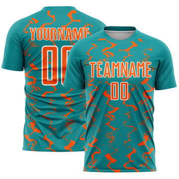 Custom Teal Orange-White Abstract Lines Sublimation Soccer Uniform Jersey