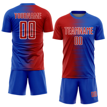 Custom Thunder Blue Red-White Gradient Line Sublimation Soccer Uniform Jersey