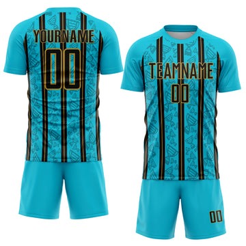 Custom Lakes Blue Black-Old Gold Stripe Line Sublimation Soccer Uniform Jersey