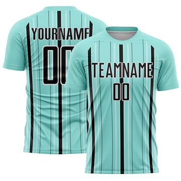 Custom Ice Blue Black-White Stripe Sublimation Soccer Uniform Jersey