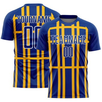 Custom Royal Gold-White Stripe Line Sublimation Soccer Uniform Jersey