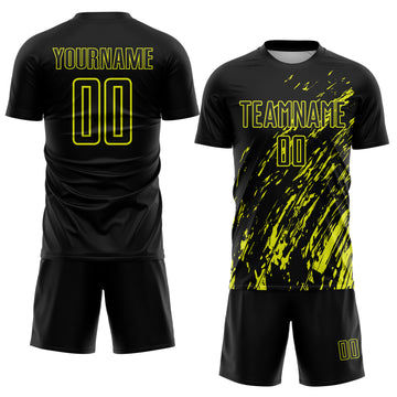 Custom Black Neon Yellow Splash Sublimation Soccer Uniform Jersey