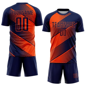 Custom Navy Orange Line Sublimation Soccer Uniform Jersey