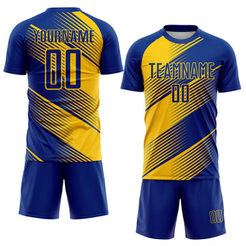Custom Royal Yellow Line Sublimation Soccer Uniform Jersey