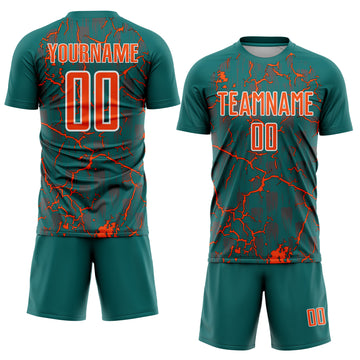 Custom Teal Orange-White Lightning Sublimation Soccer Uniform Jersey