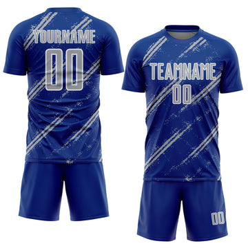 Custom Royal Gray-White Abstract Fragment Art Splash Sublimation Soccer Uniform Jersey