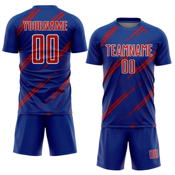 Custom Royal Red-White Abstract Fragment Art Splash Sublimation Soccer Uniform Jersey