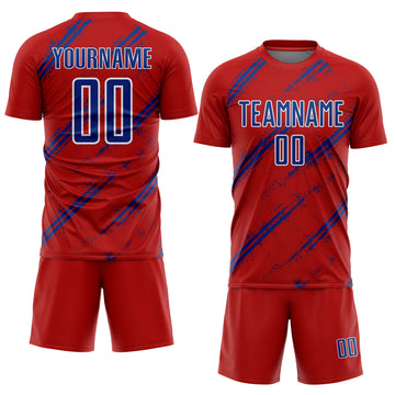 Custom Red Royal-White Abstract Fragment Art Splash Sublimation Soccer Uniform Jersey